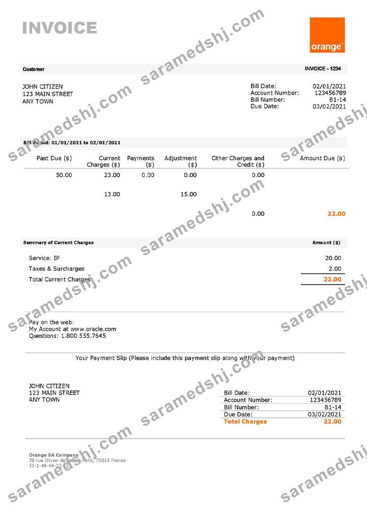 USA Orange invoice